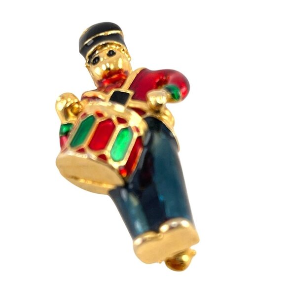 Vintage Holiday Drummer Boy Pin Brooch 1.75'' Enamel Christmas Jewelry - Picture 1 of 7